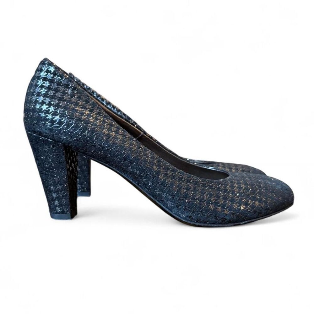 AGL Attilio Giusti Leombruni Metallic Houndstooth Block Heel Pumps Size 38.5